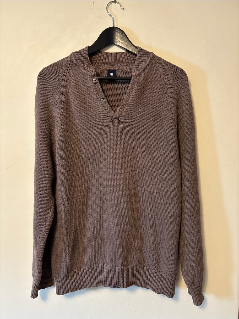 Vintage GAP Brown Snap Button 100% Cotton Knit Sweater Size M
